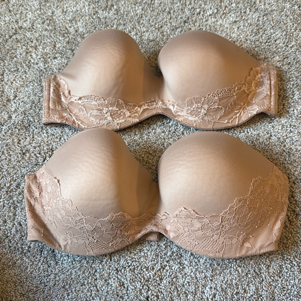 Beige Victoria secret strapless lace bras one 38c  one 38D